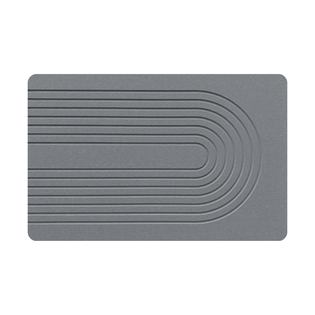 Dark Grey diatomite bath mat with arc-shaped engraving on white background