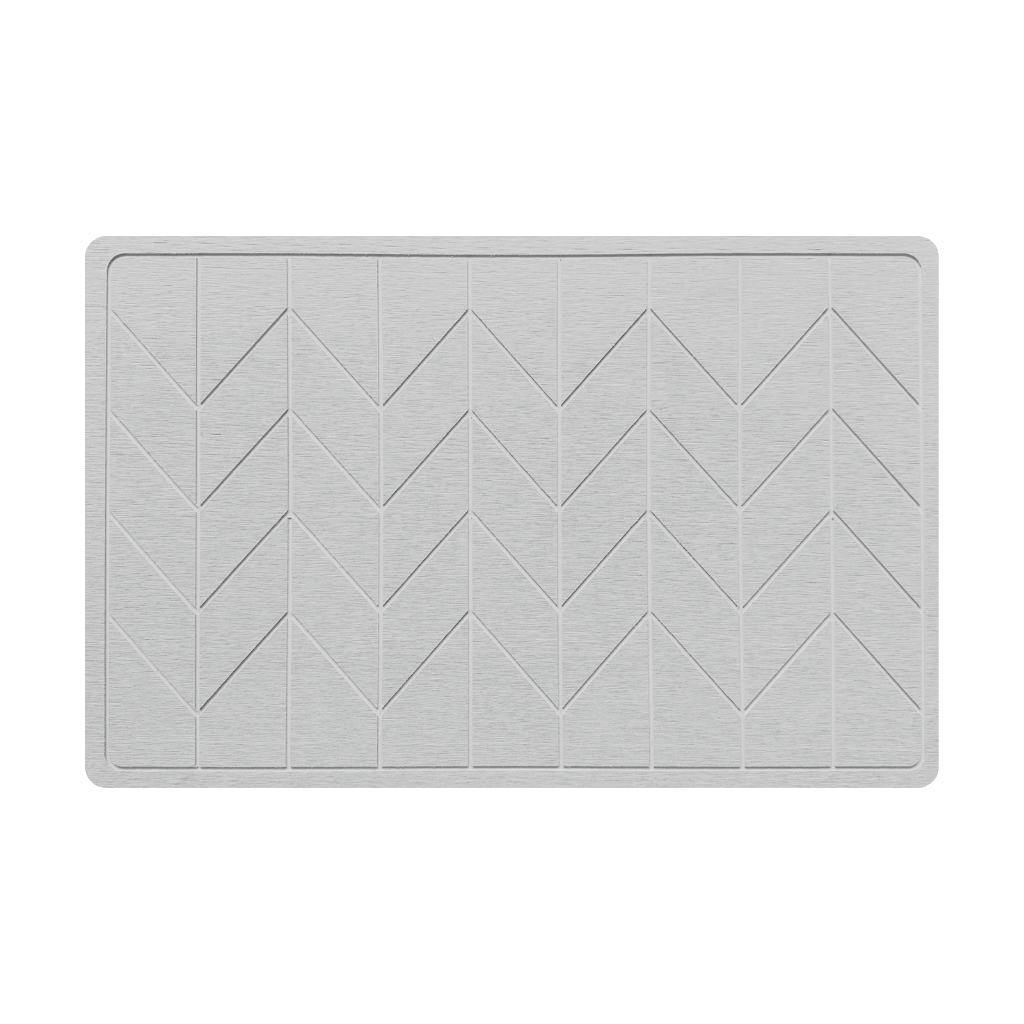Light Grey diatomite bath mat with a tile-patterned engraving on white background