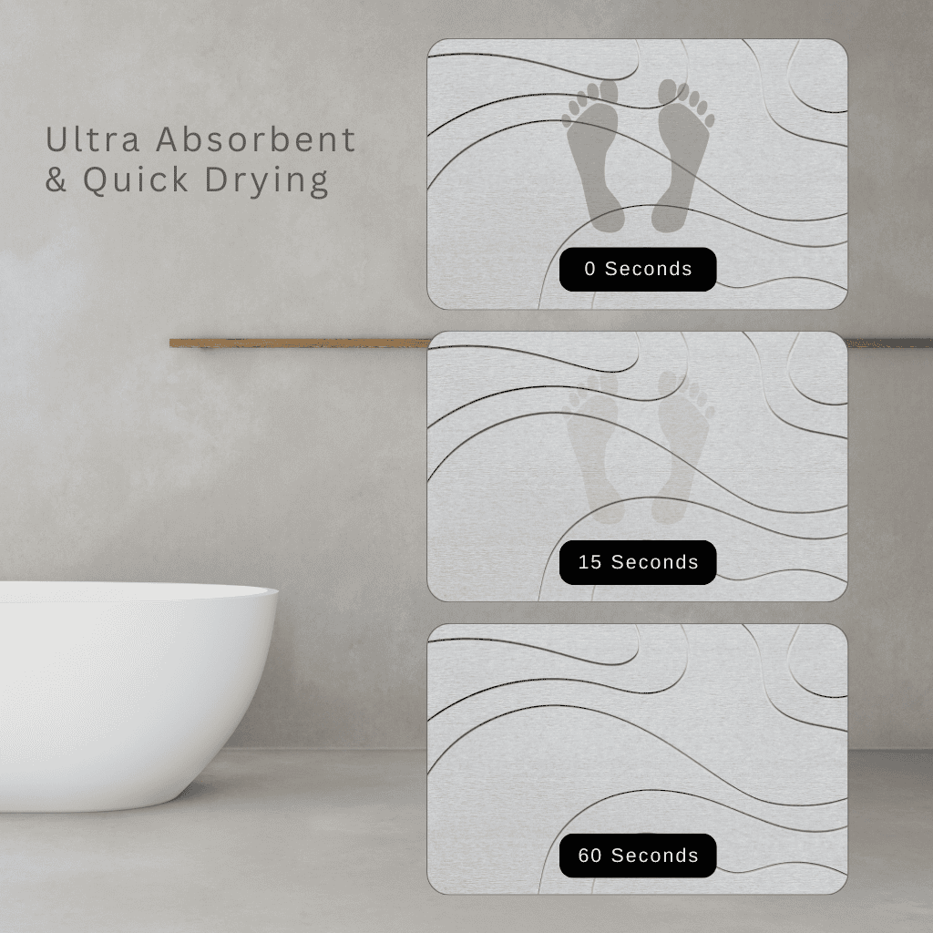 Diatomite Stone Mat | Fast Dry Bath Mat | Anti-Slip | Line Engraving
