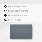 Dark Grey diatomite stone mat with text 'Premium Quality, Enhanced Comfort, Easy Maintenance, Eco Friendly'