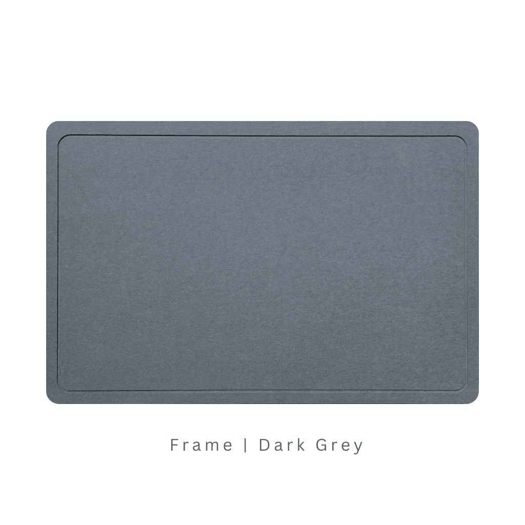 Dark Grey diatomite bath mat with a frame engraving on White background with text 'Frame Grey'
