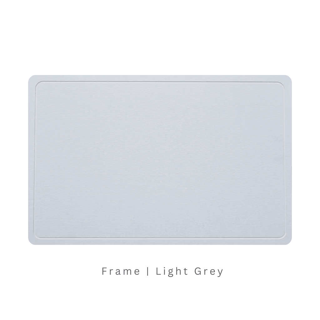 Light Grey diatomite bath mat with a frame-shaped engraving on white background with text 'Frame Light Grey'
